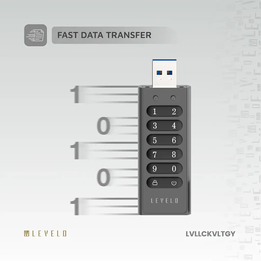 Levelo Lockvault Digital 128GB Encrypted USB Flash Drive - Gray