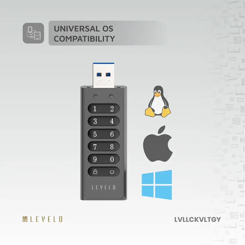 Levelo Lockvault Digital 128GB Encrypted USB Flash Drive - Gray
