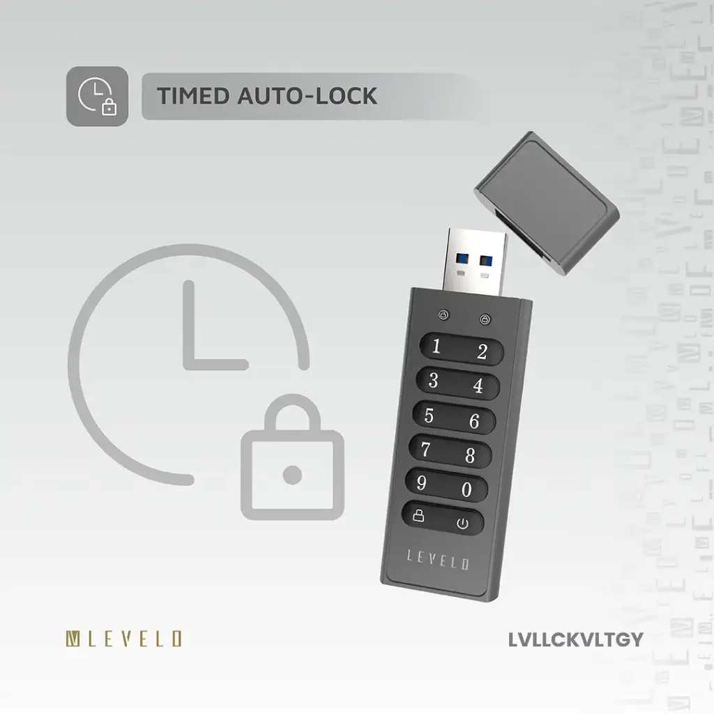 Levelo Lockvault Digital 128GB Encrypted USB Flash Drive - Gray