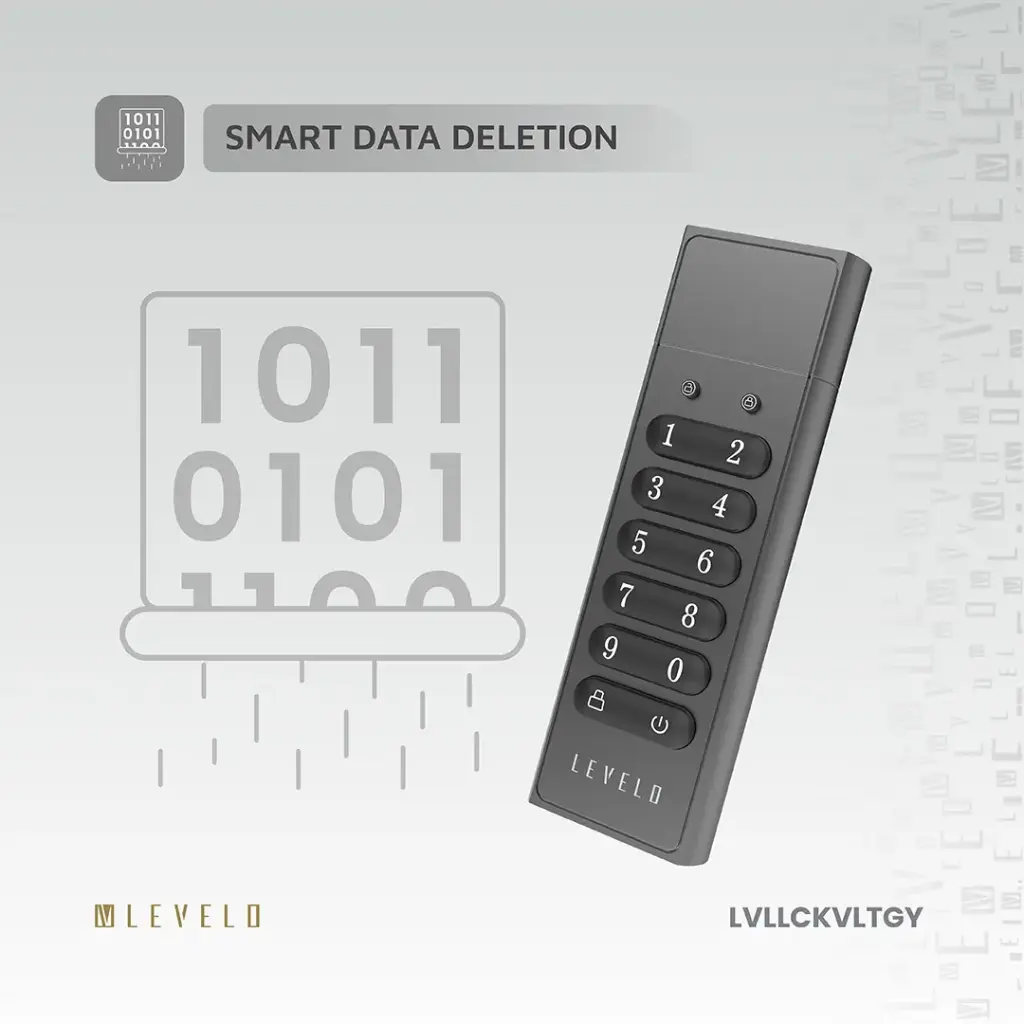 Levelo Lockvault Digital 128GB Encrypted USB Flash Drive - Gray