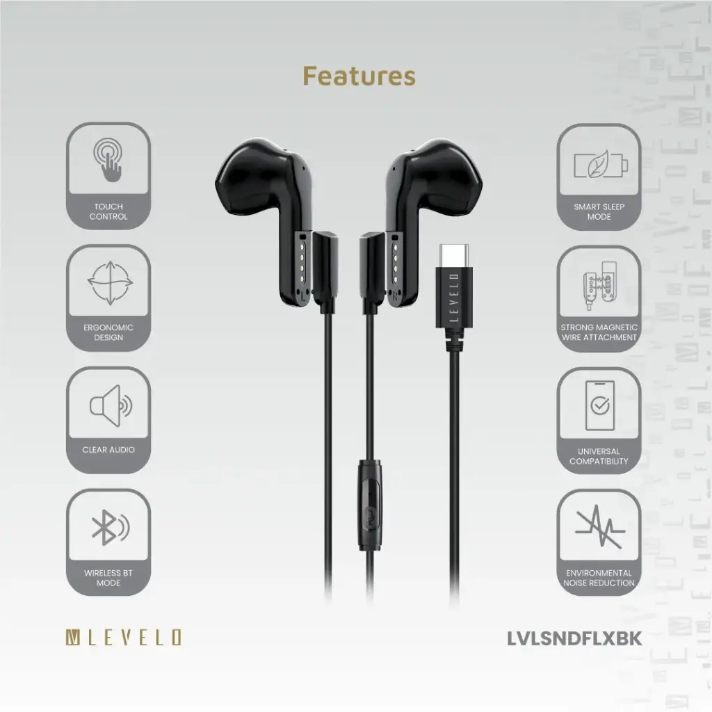 Levelo 2 in 1 TWS Wired Earphones Soundflex - Black