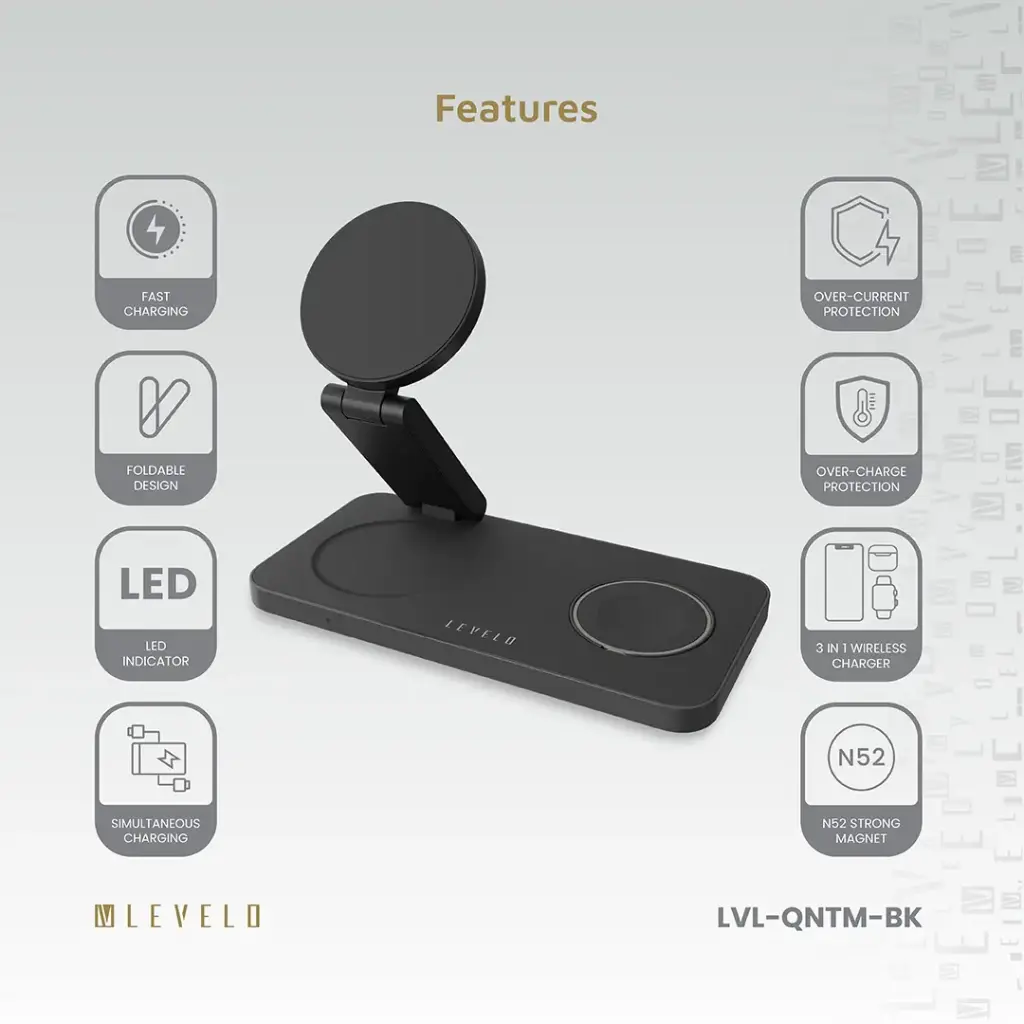Levelo Quantum 3 in 1 Wireless Charger - Black