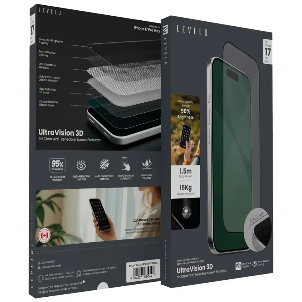 Levelo UltraVision 3D AR 9H Screen Protector for iPhone 17 Pro Max - Clear