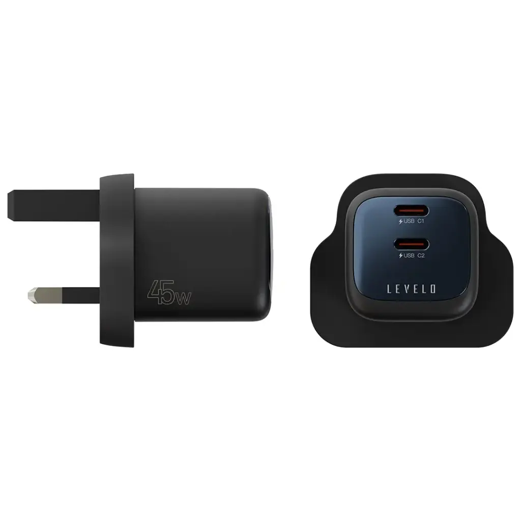 Levelo Vero GaN Double Port Adapter 45W - Black  Blue (2).webp
