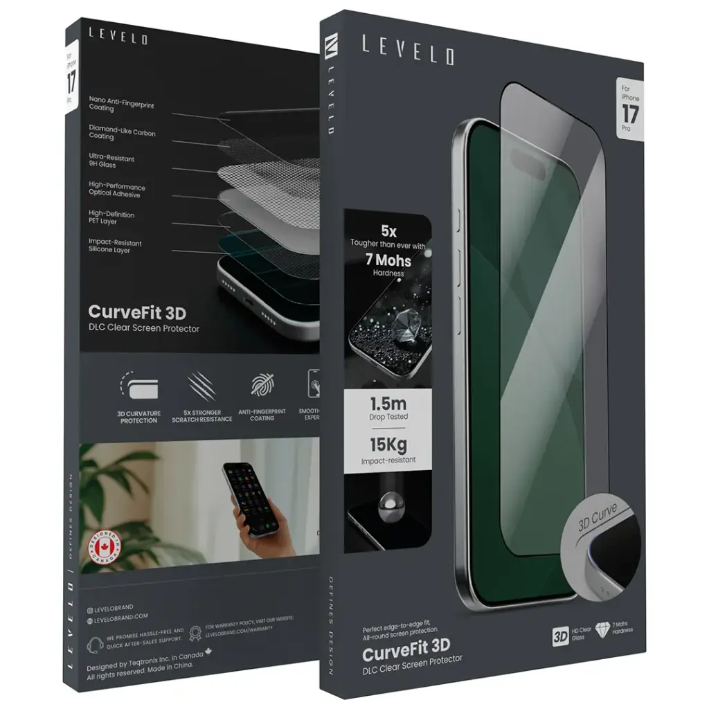Levelo CurveFit 3D DLC Screen Protector for iPhone 17Pro.webp