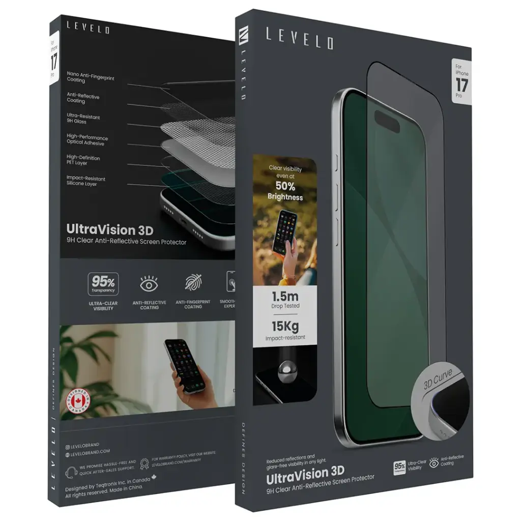 Levelo UltraVision 3D AR 9H Screen Protector for iPhone 17 Series.webp