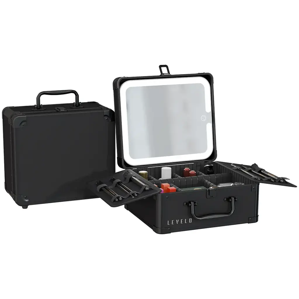 Levelo Elite Makeup Box Organizer With Mirror - Black.webp