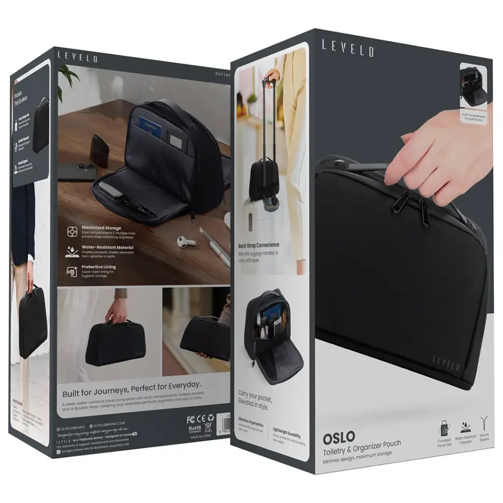 Levelo Oslo Pouch & Toiletry Bag - Black (2).webp