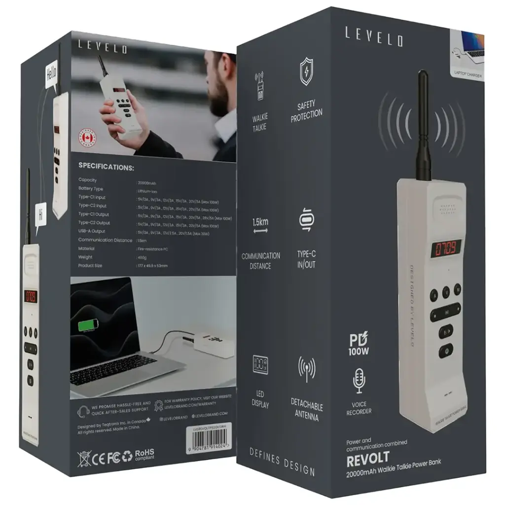 Levelo Revolt 20000mAh Walkie Talkie Power Bank - White.webp