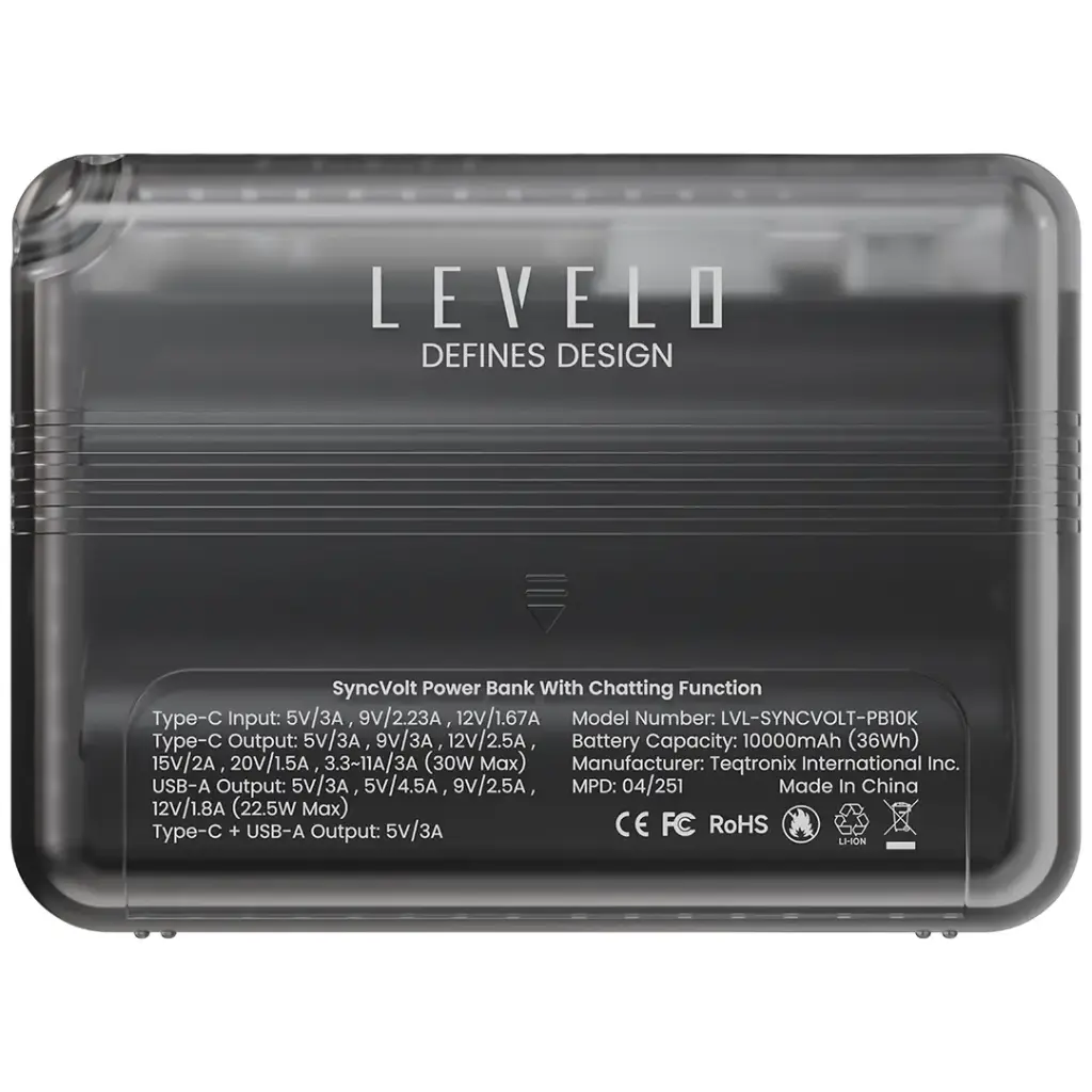 Levelo Syncvolt 10000mAh Chatting Power Bank - Translucent7.webp
