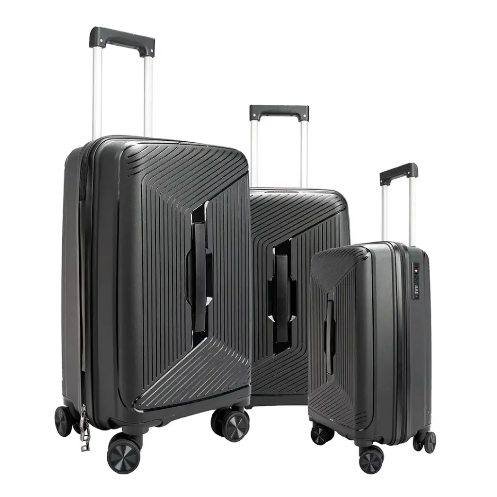 Levelo Tenax PP Unbreakable Set Of 3 Travel Luggage - Black2.webp