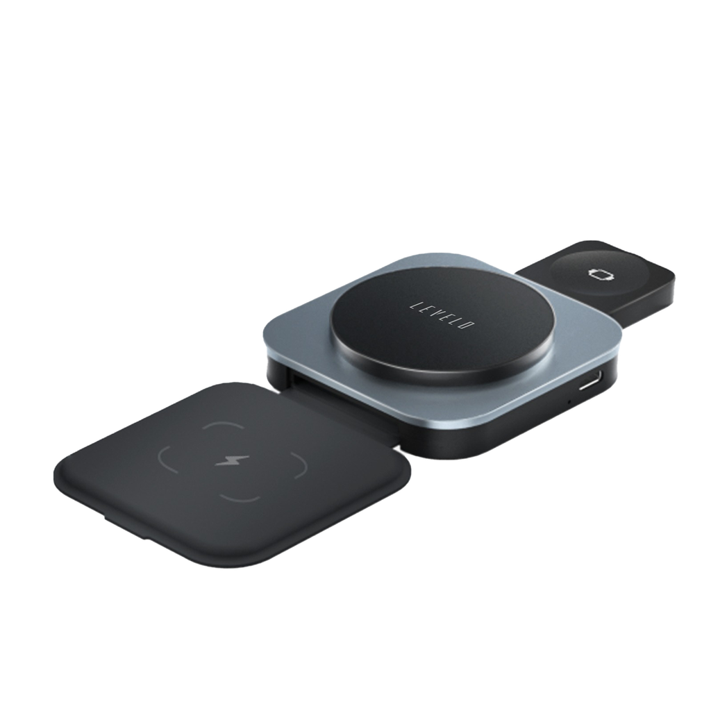 Levelo Chargers And Power Stations TrioFlow 3 In 1 Wireless Charger Magnetic Force Grey [LVLTF31WCBK}