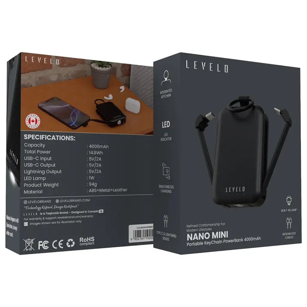 Levelo Nano Mini Portable KeyChain Power Bank - Black .webp