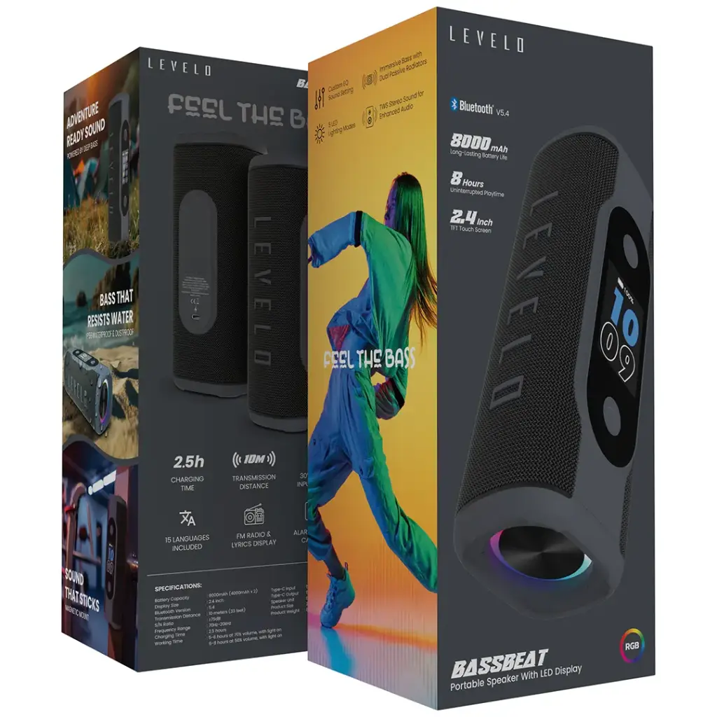Levelo Bassbeat Portable Speaker With LED Display - Black.webp