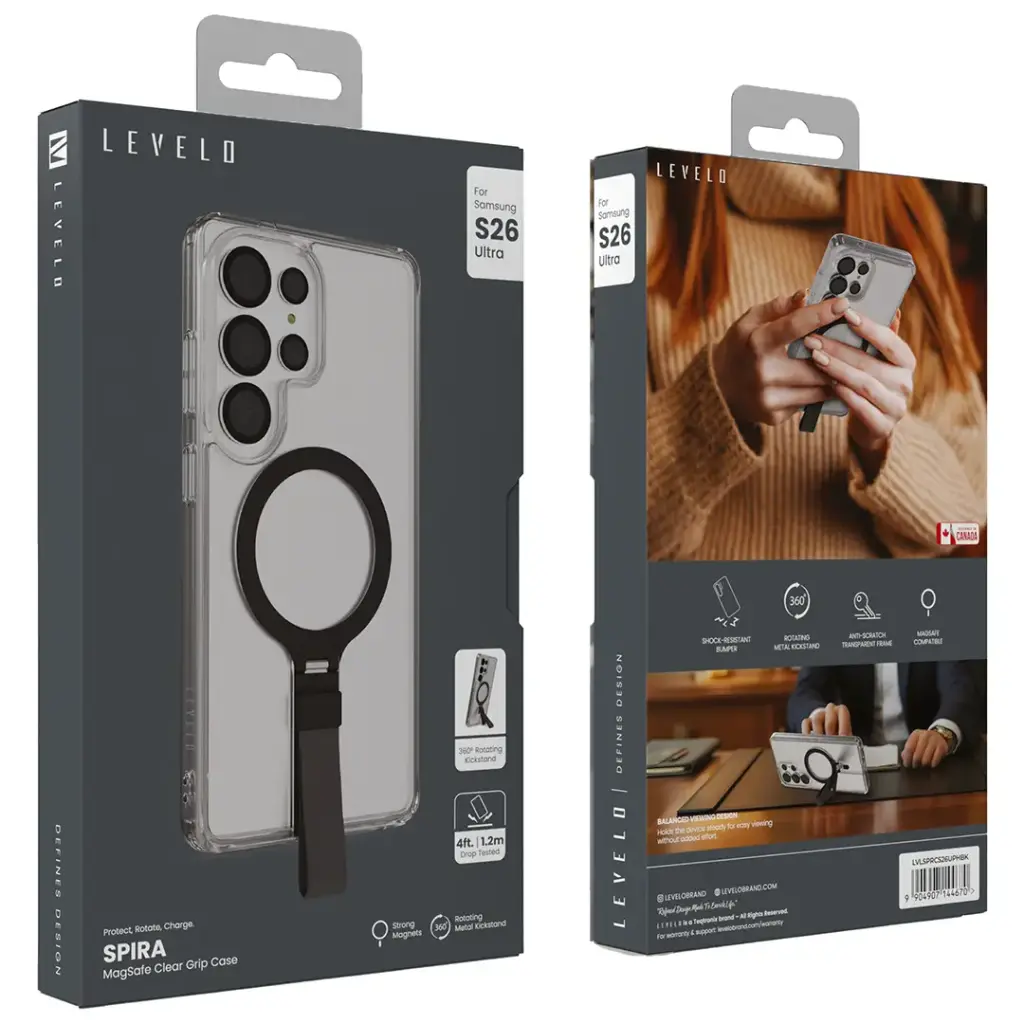 Levelo Spira MagSafe Clear Grip Case for S26 Ultra - Black.webp