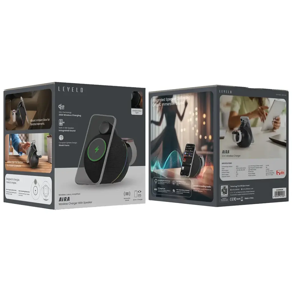 Levelo Aira Wireless Charger With Speaker - Black.webp