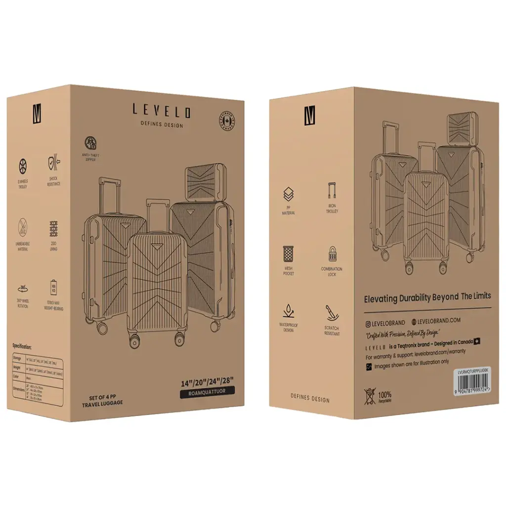 Levelo RoamQuattuor Set Of 4 PP Travel Luggage black.webp