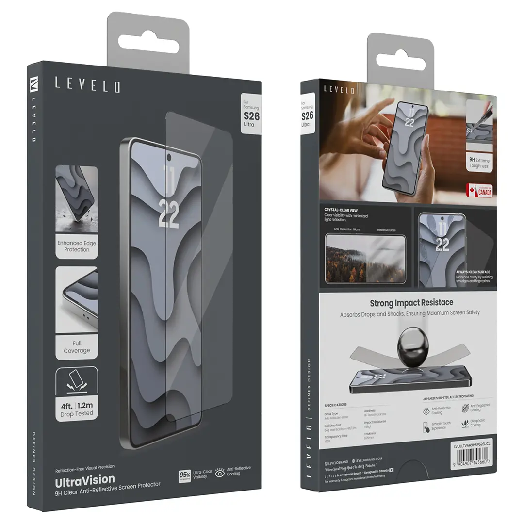 Levelo UltraVision 9H Anti-Reflective Screen Protector for Samsung Galaxy S26 Series (LVLULTVAR9HSPS26UCL)
