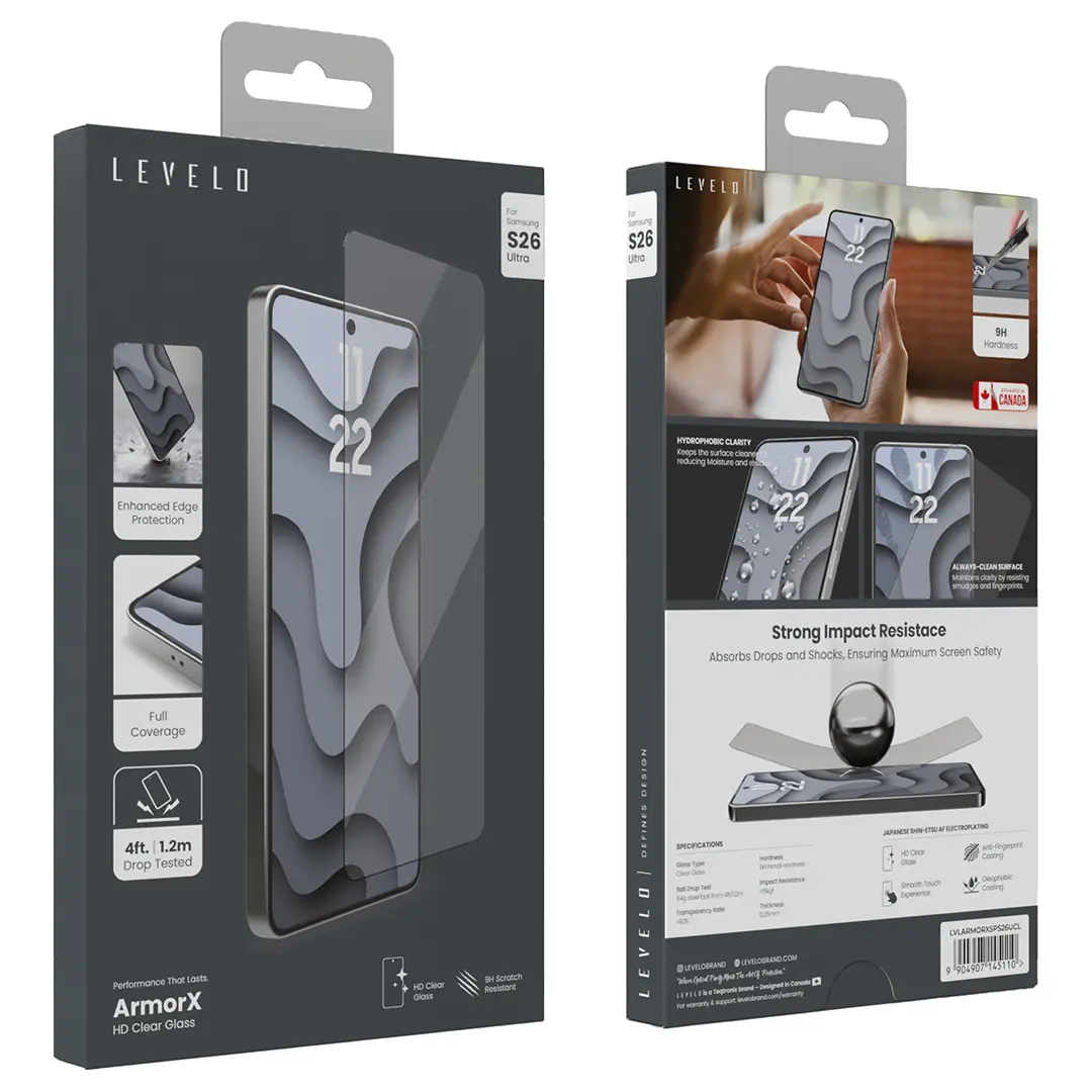 Levelo ArmorX 9H HD Screen Protector for Samsung Galaxy S26 Series (LVLARMORXSPS26UCL)