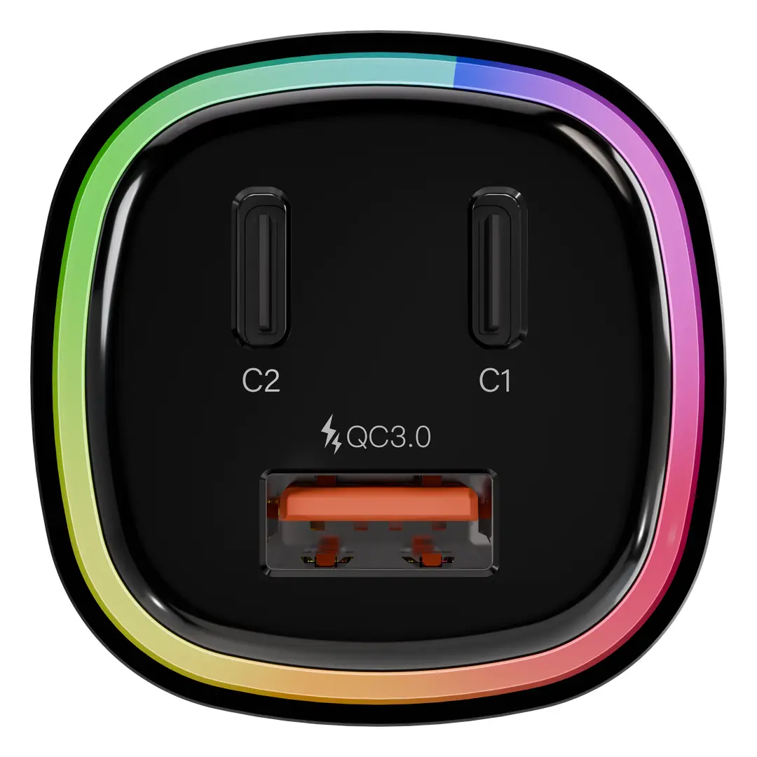Levelo Statique 66W Car Charger with USB and Dual Type-C Ports - Black