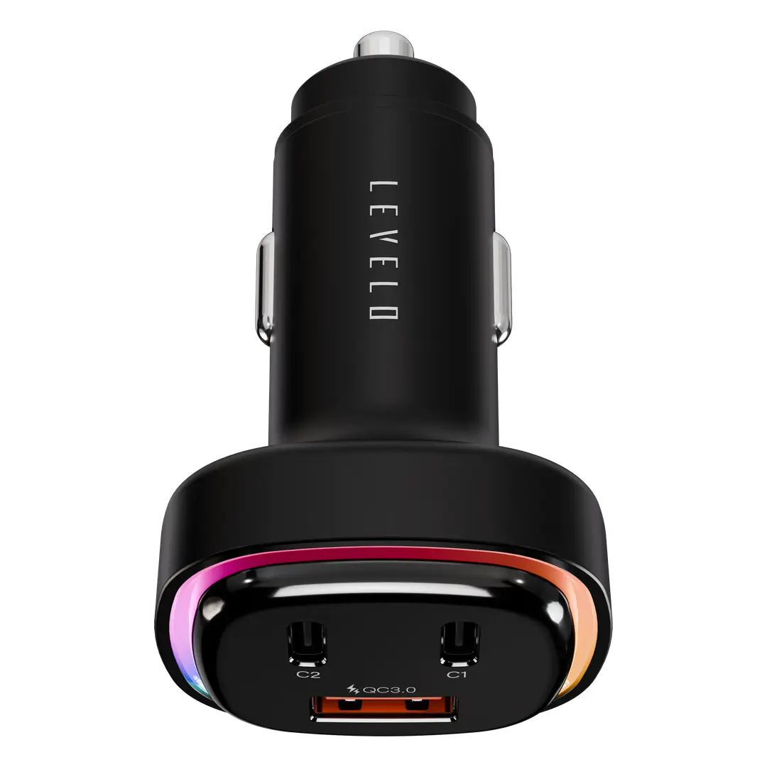 Levelo Statique 66W Car Charger with USB and Dual Type-C Ports - Black
