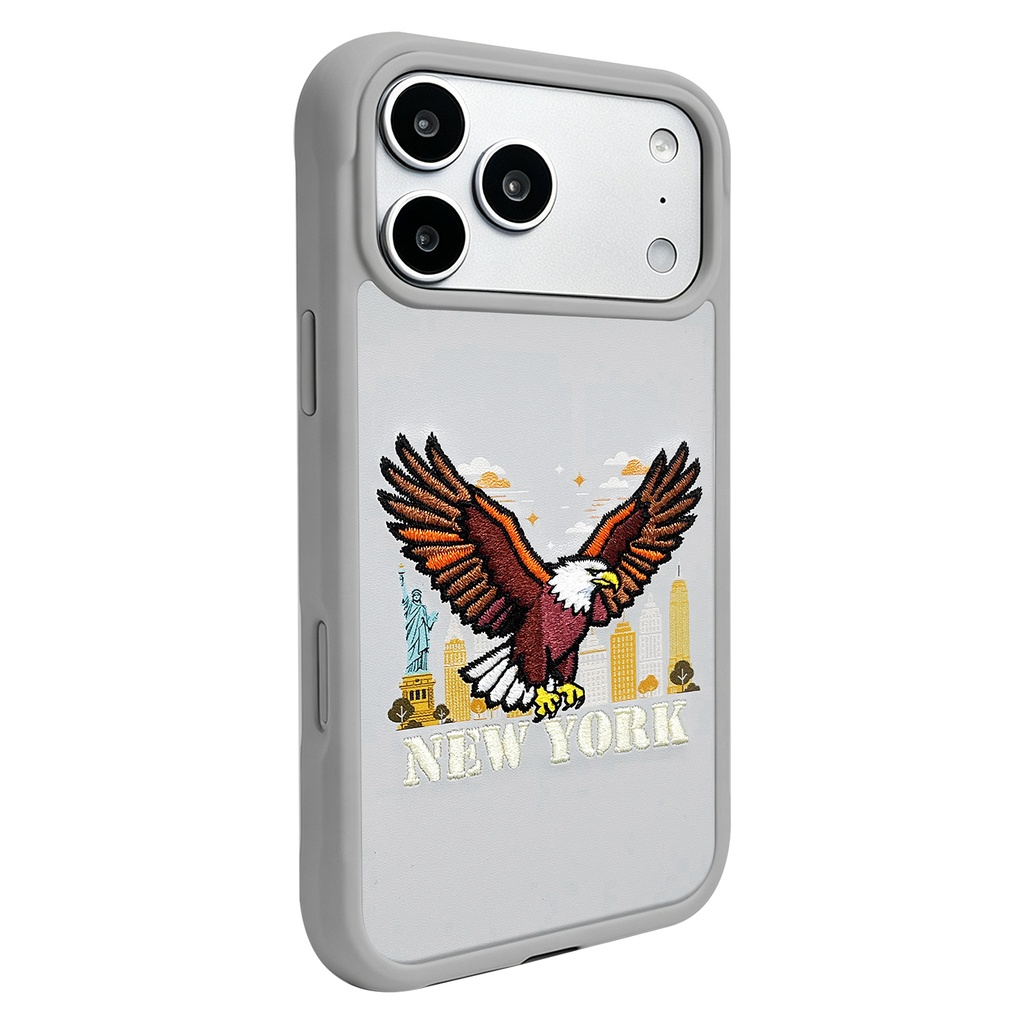 Levelo Vallo Heritage-Inspired PU Leather Case with Bald Eagle Embroidery for iPhone 18 Pro/Pro Max (LVLVLOABE18PWH)