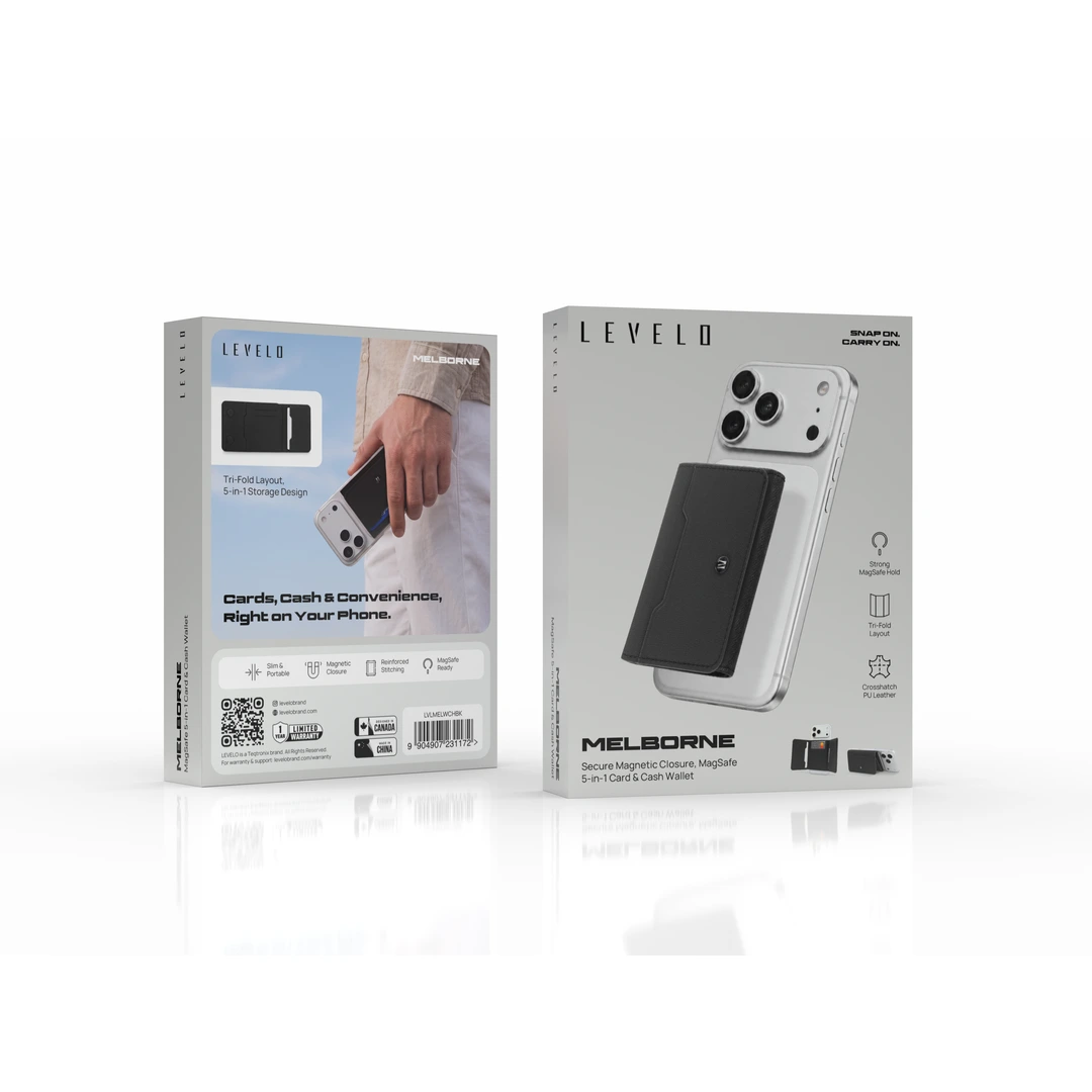 Levelo Melbourne MagSafe 5-in-1 Card & Cash Wallet (LVLMELWCHBK)