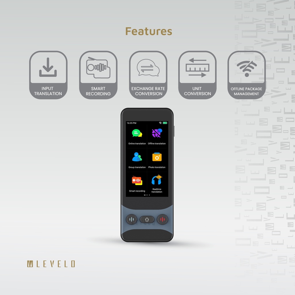 Levelo FluentLink Offline & Online Voice Translator - Grey