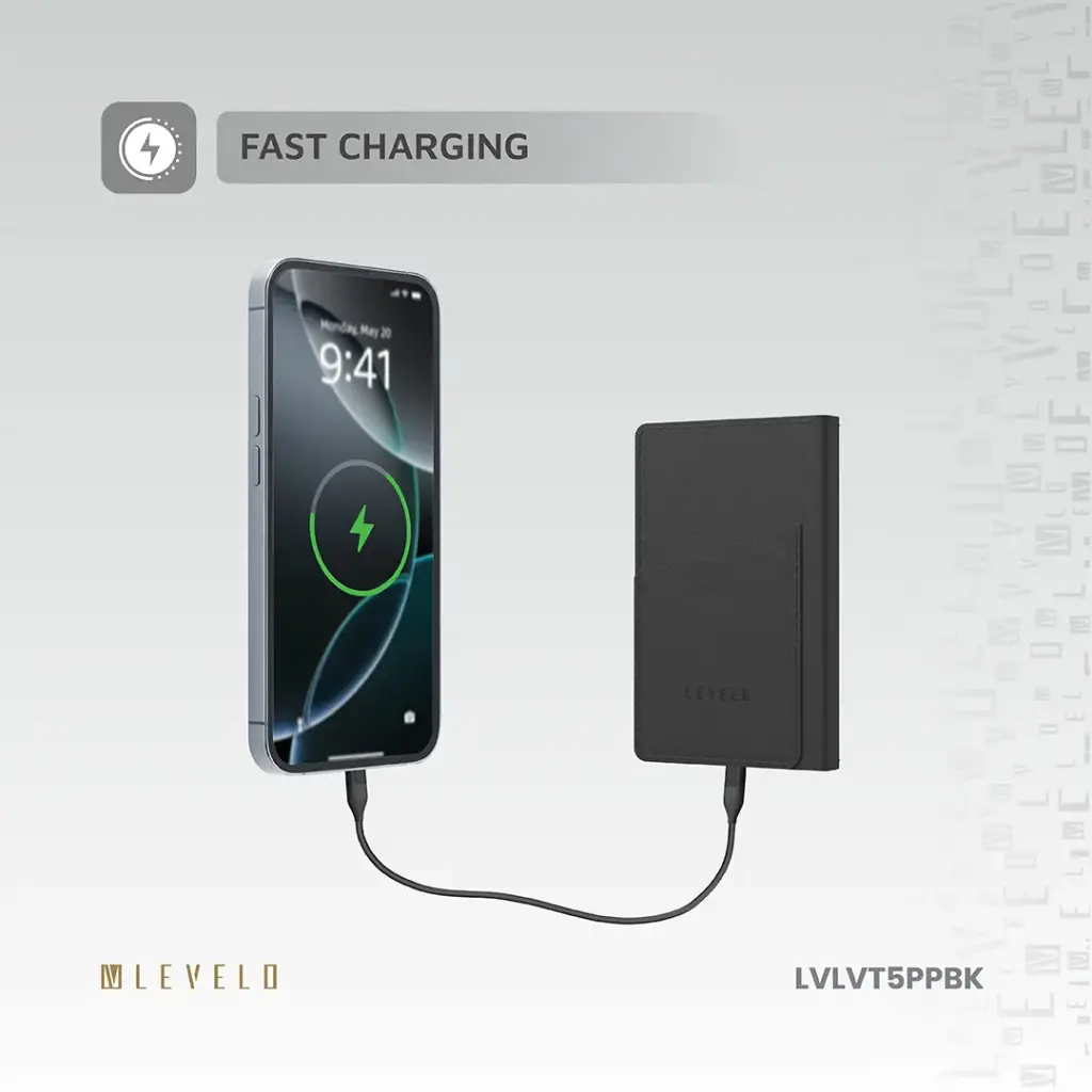 Levelo Vermont Portable 3 in 1 Wallet Power Bank - Black