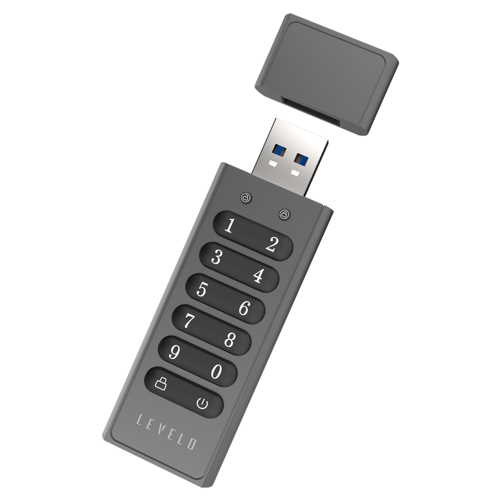 Levelo Lockvault Digital 128GB Encrypted USB Flash Drive - Gray