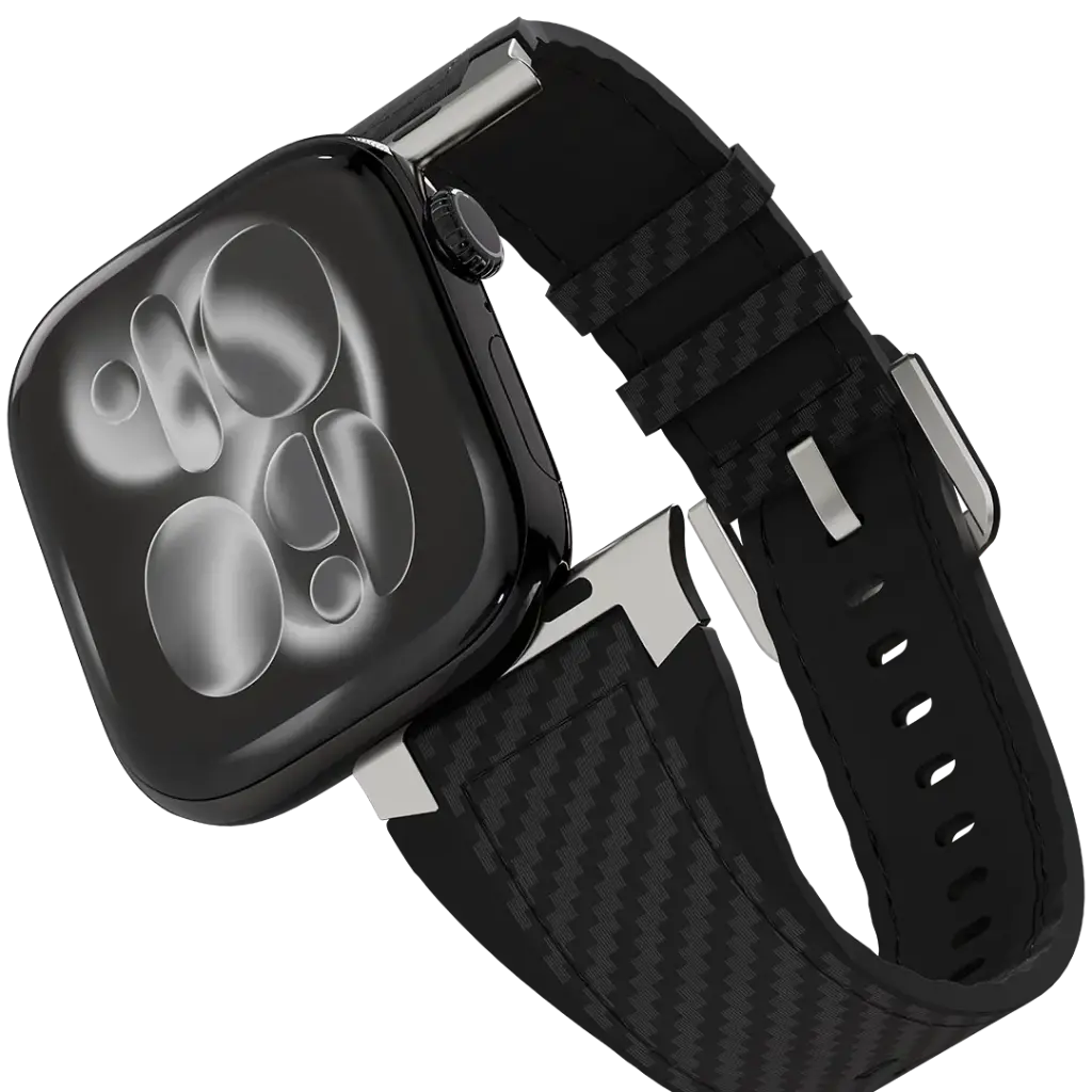 Levelo Toray Silicone & Leather Watch Strap - Black