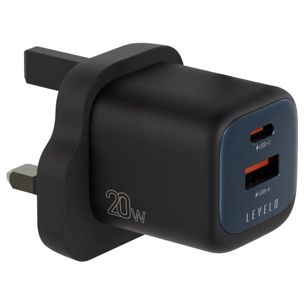 Levelo Vero GaN Double Port Adapter 20W - Black / Blue