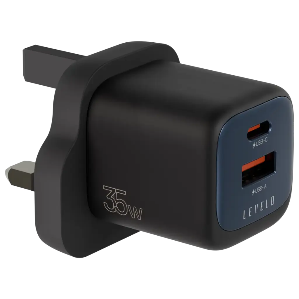 Levelo Vero GaN Double Port Adapter 35W - Black / Blue