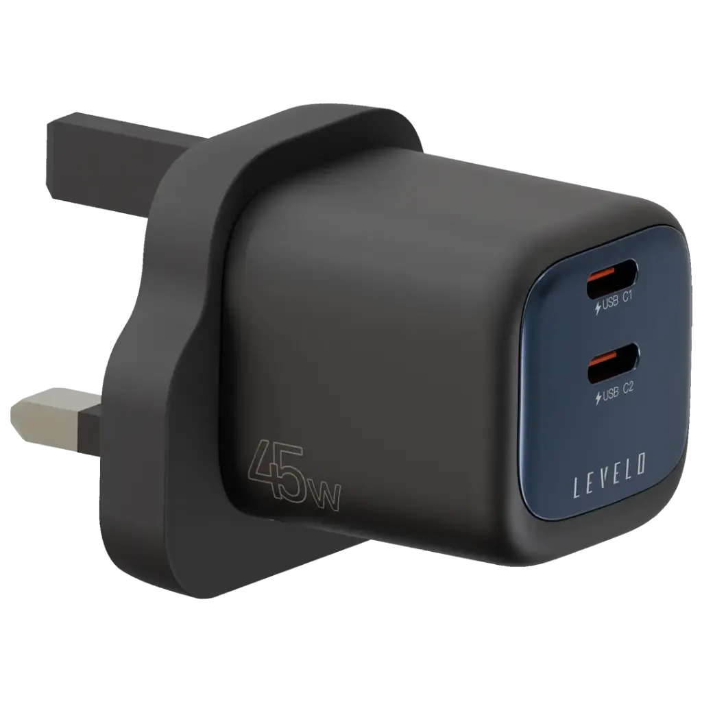 Levelo Vero GaN Double Port Adapter 45W - Black / Blue