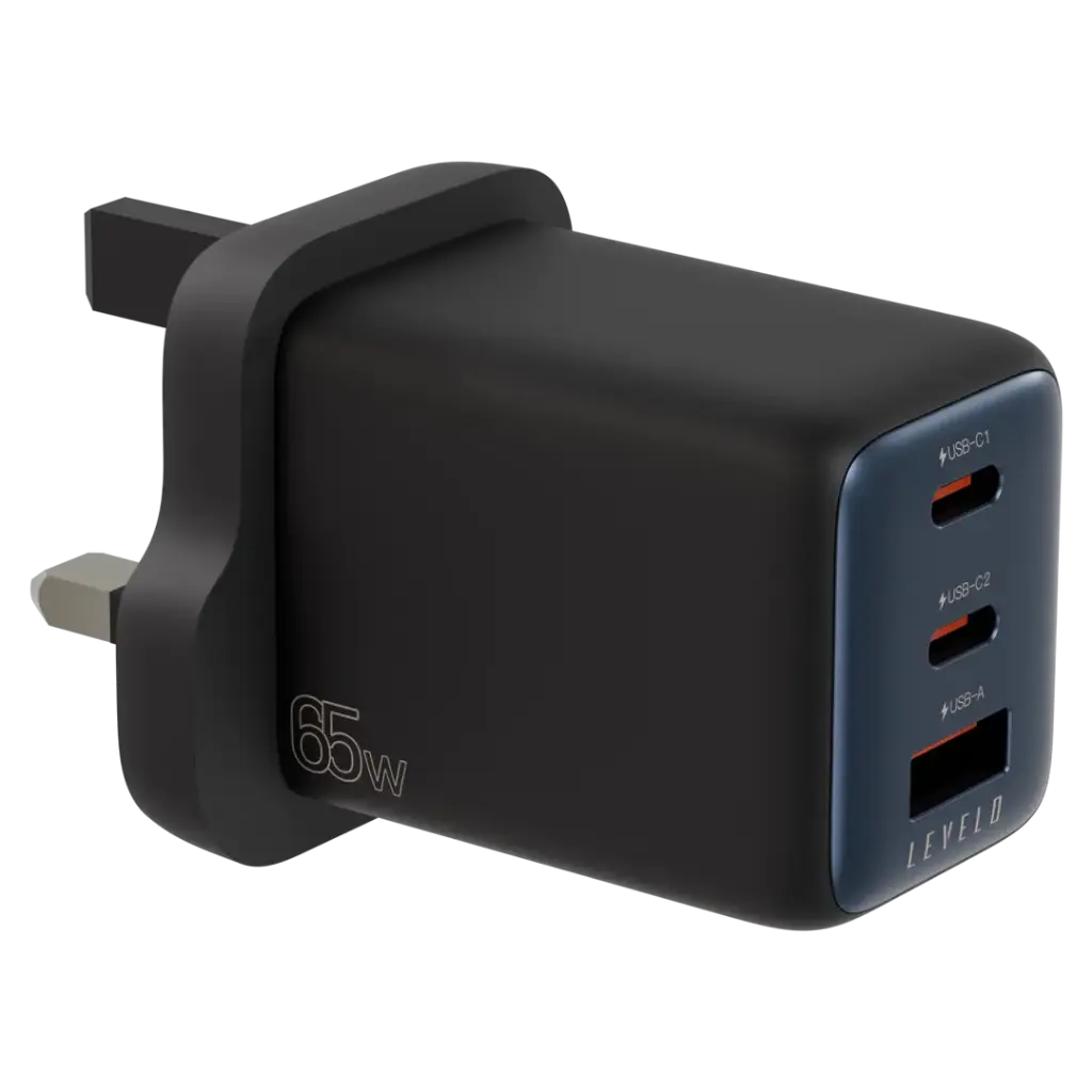 Levelo Vero GaN Double Port Adapter 65W - Black / Blue