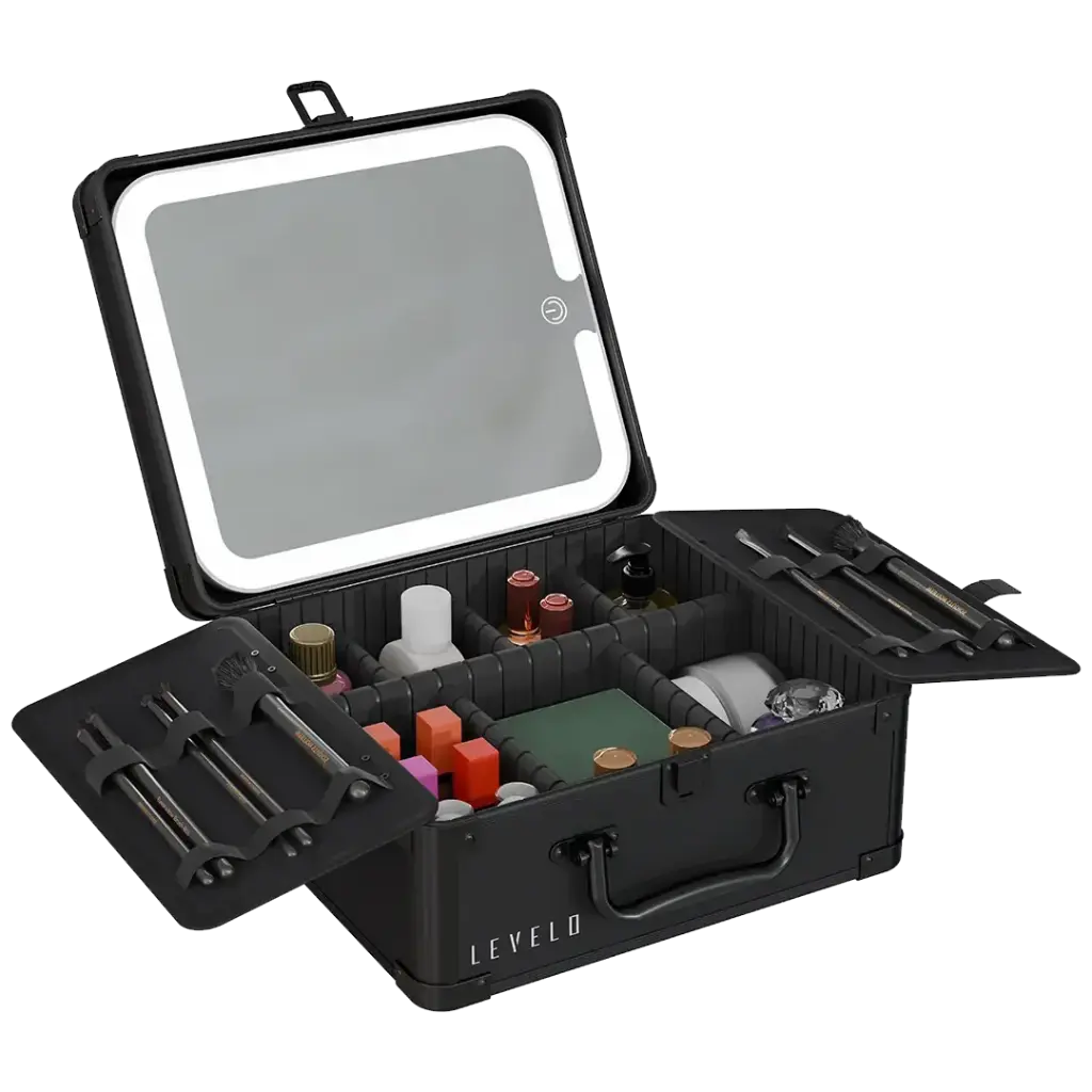 Levelo Elite Makeup Box Organizer with Mirror - Black