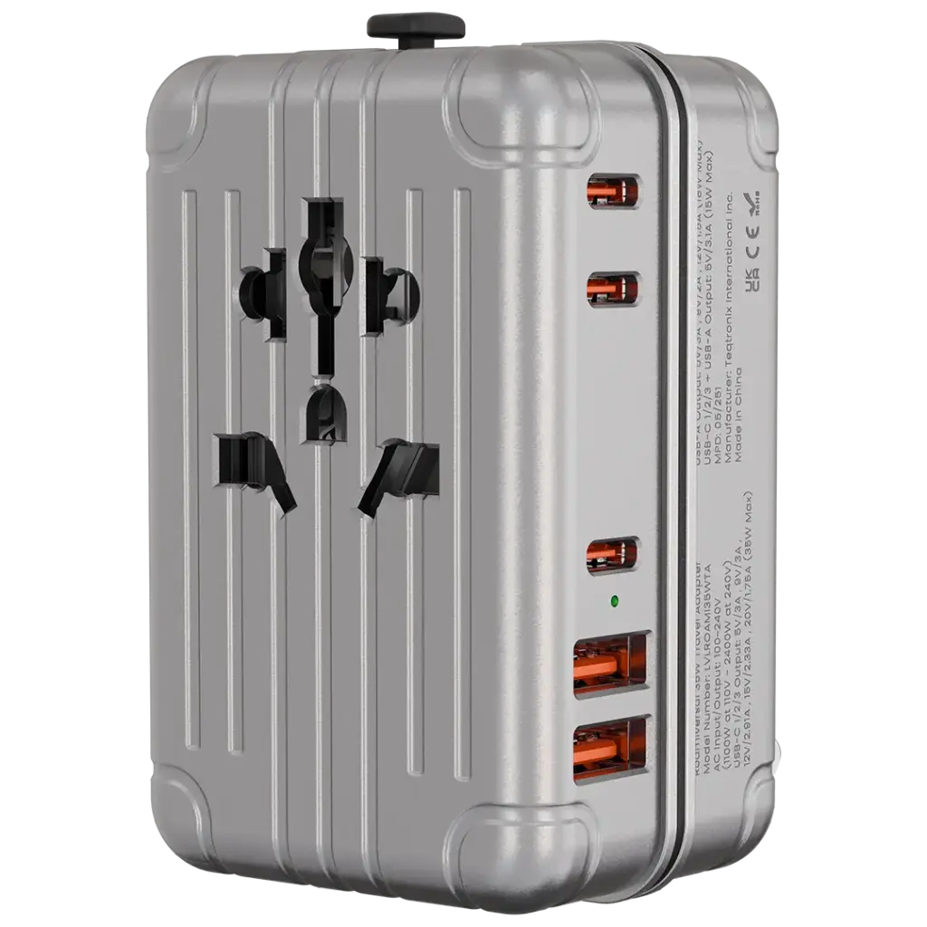 Levelo Roamiversal 2400W Luggage Design Travel Adapter - Aluminum Silver