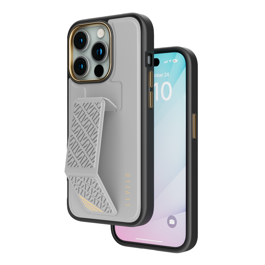 Levelo Morphix Cuero Gripstand Case For iPhone 15 Pro - Grey