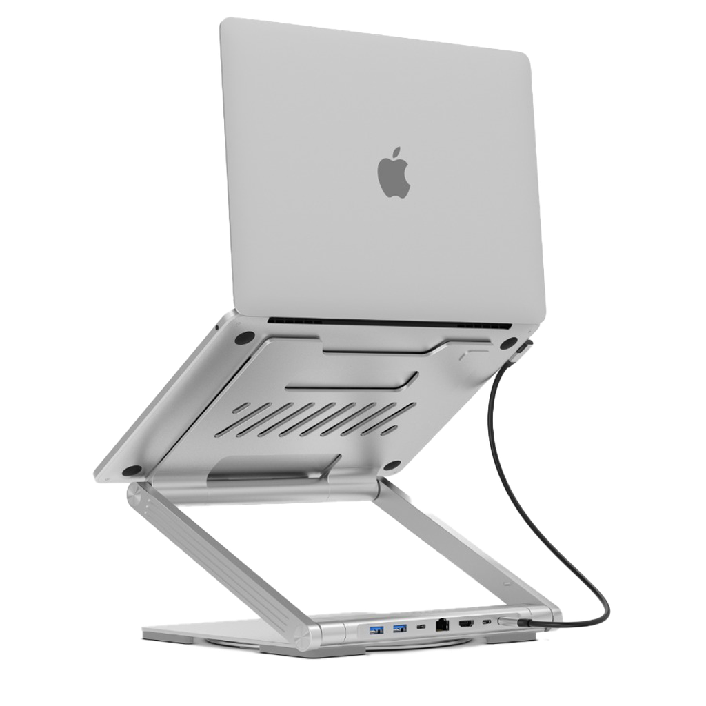 Levelo AeroLink Laptop Stand With Built-In Portable 7 In 1 Hub - Silver	