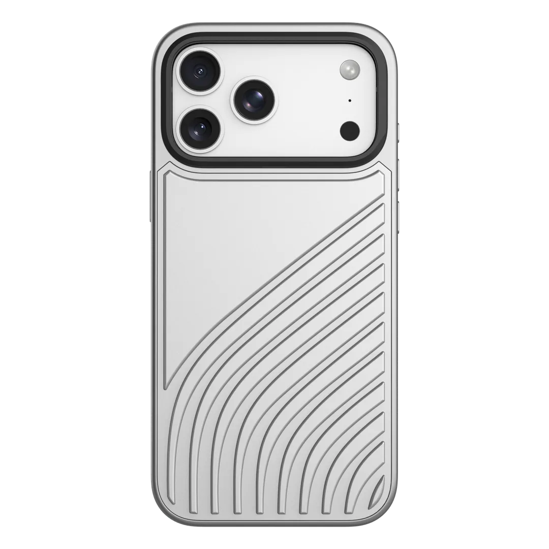 Levelo Arc MagSafe PU Leather Case with Flip-Out Bult-In Camera Stand for iPhone 18/17 Pro / Pro Max - Silver