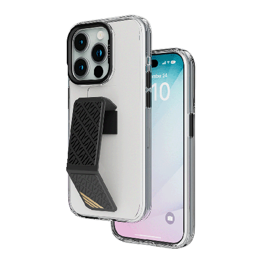 Levelo Morphix Clara Leather Kickstand Clear Case for iPhone 15 Series