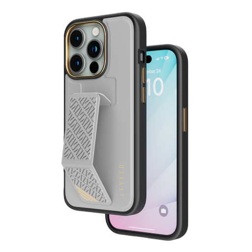 [LVLMCC15PGY] Levelo Morphix Cuero Gripstand Case For iPhone 15 Pro - Grey