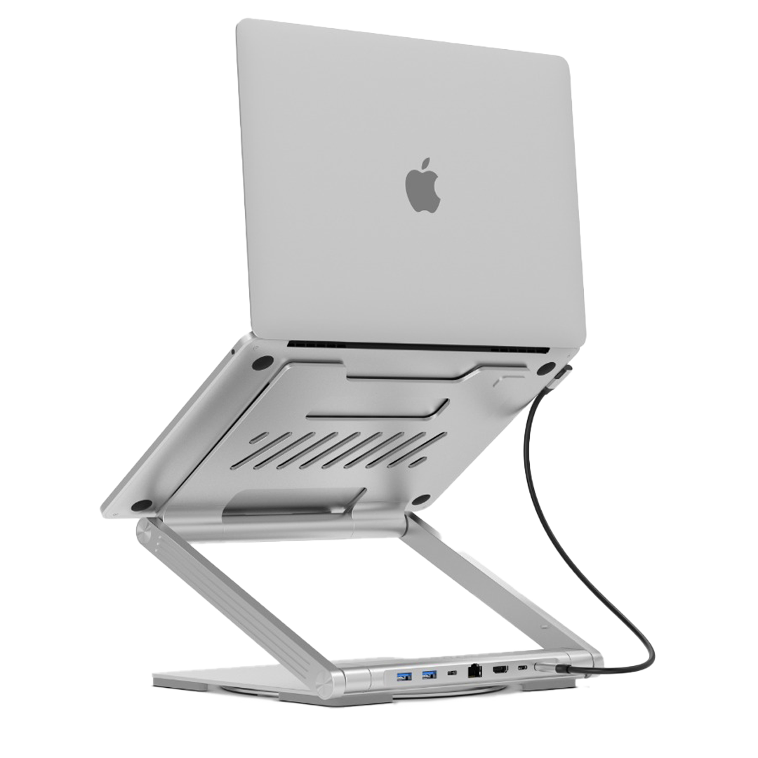 Levelo AeroLink Laptop Stand With Built-In Portable 7 In 1 Hub - Silver