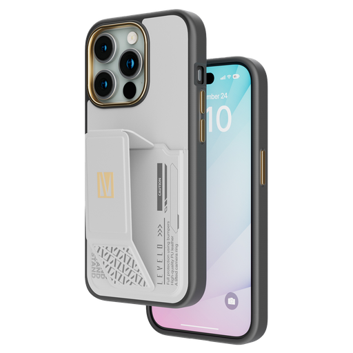 Levelo Morphix Gripstand Case With Cardholder For iPhone 15Pro/Pro Max - Grey