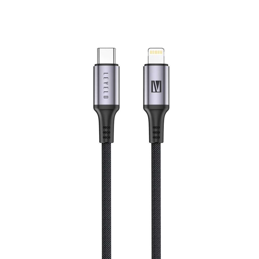 Levelo Otto USB C to Lightning 30W Leather Cable - Black