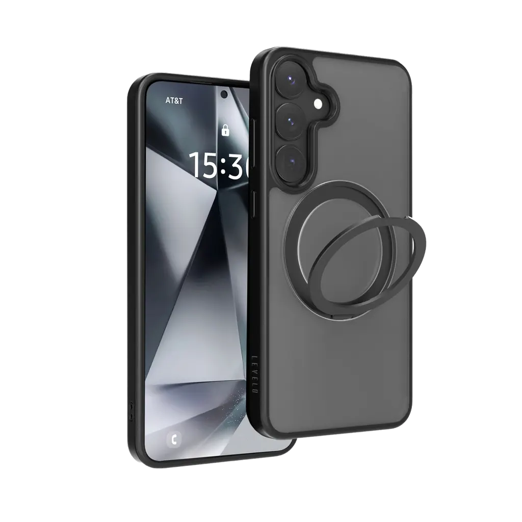 Levelo Via Matte with Ring Stand Case for Samsung S25 Ultra / Plus - Black