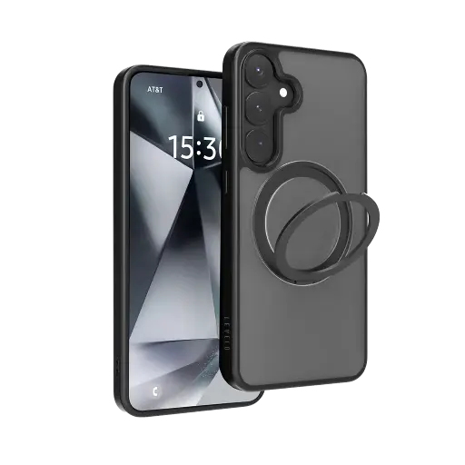 Levelo Via Matte with Ring Stand Case for Samsung S25 Ultra / Plus - Black