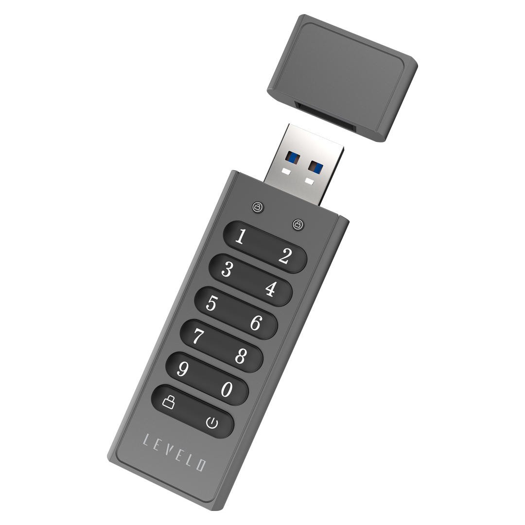 Levelo Lockvault Digital 128GB Encrypted USB Flash Drive - Gray