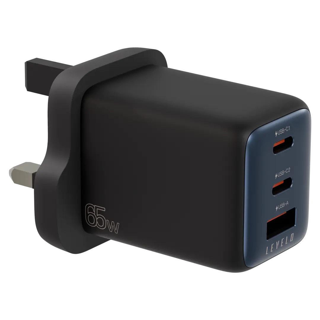 Levelo Vero GaN Double Port Adapter 65W - Black / Blue