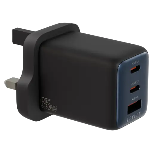 [LVLVRO65WACCBKBL] Levelo Vero GaN Double Port Adapter 65W - Black / Blue